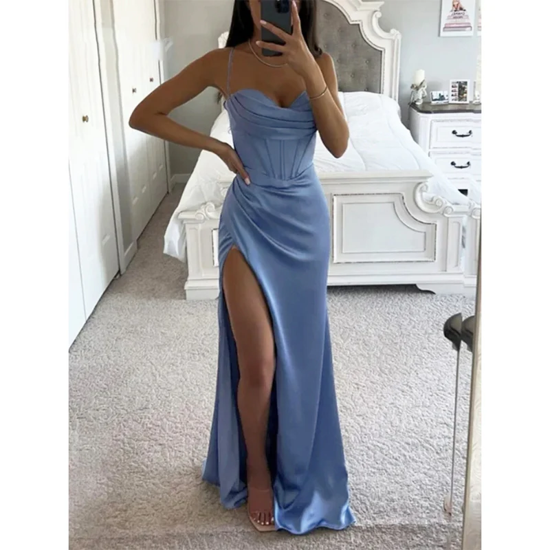 Robe de soirée longue femme fines bretelles dos nu - Image 2