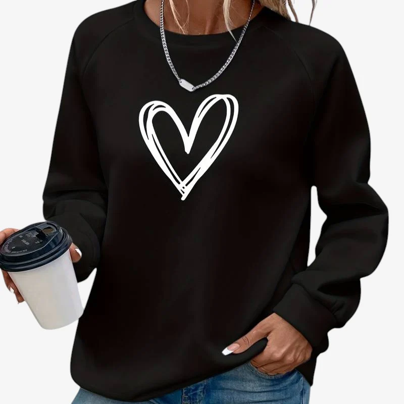 Pull femme col rond manches longues motif cœur