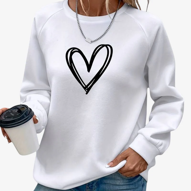 Pull femme col rond manches longues motif cœur - Image 2