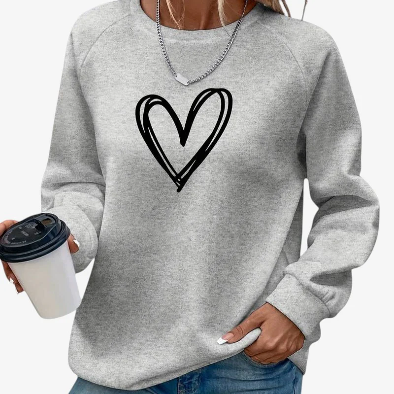 Pull femme col rond manches longues motif cœur - Image 3