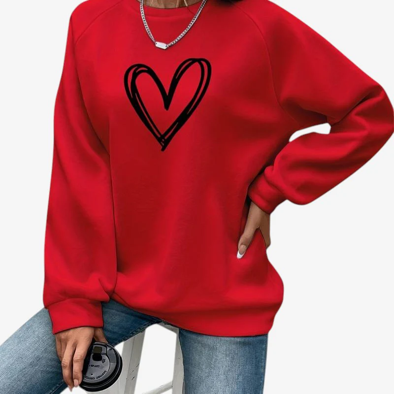 Pull femme col rond manches longues motif cœur - Image 4