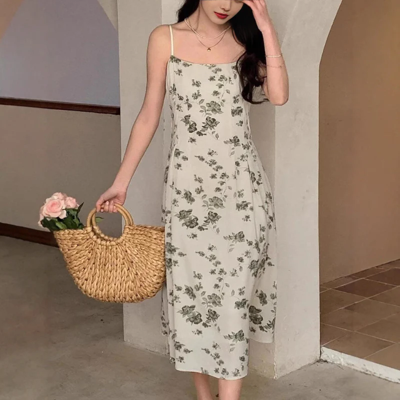 Robe Midi Sans Manches à Imprimé Floral