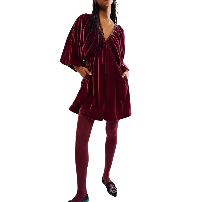 Mini-robe à col en V avec manches longues - Image 2