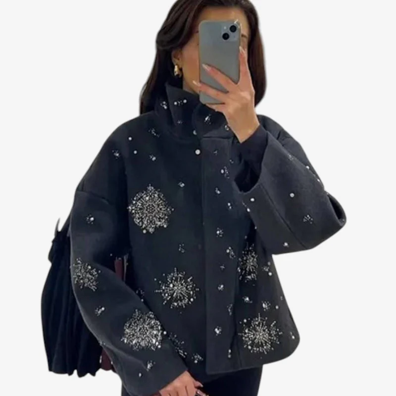 Veste femme brodée col montant oversize