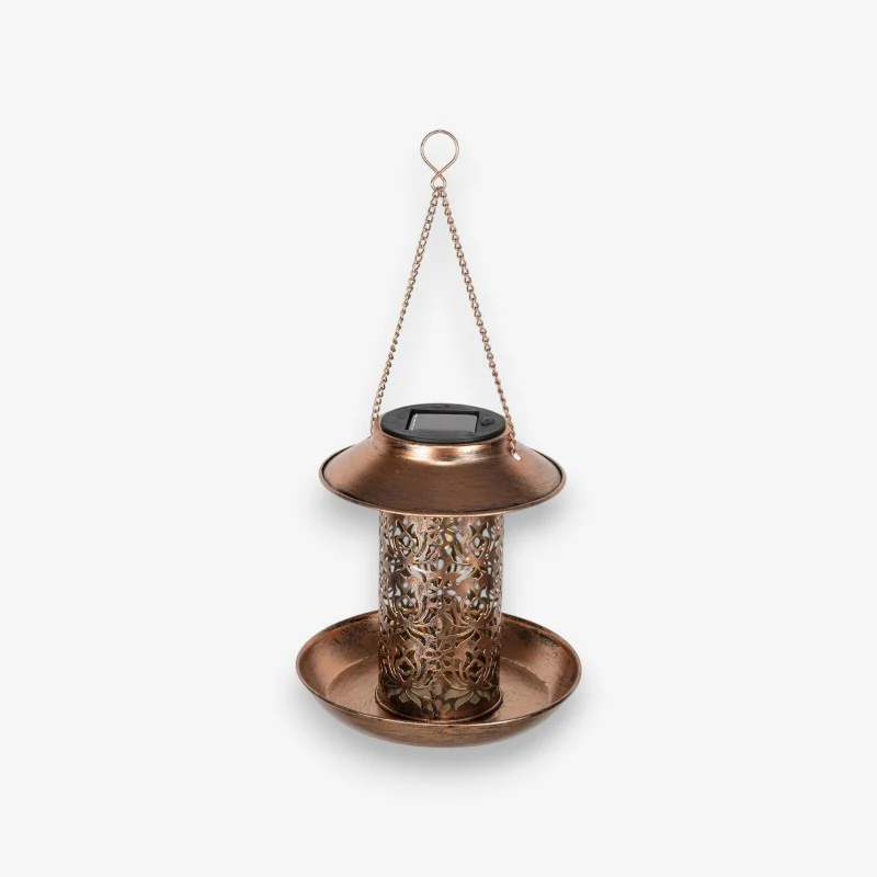 Mangeoire solaire LED pour oiseaux style lanterne