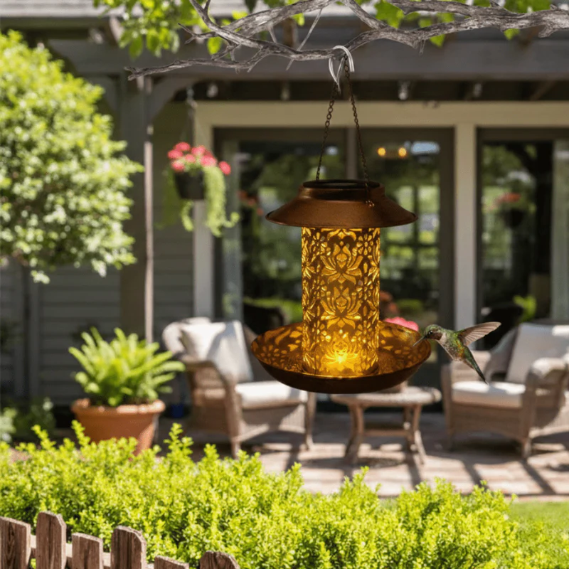 Mangeoire solaire LED pour oiseaux style lanterne - Image 2