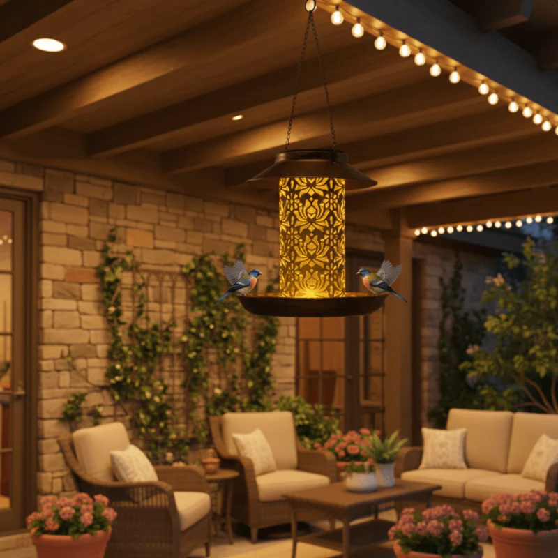 Mangeoire solaire LED pour oiseaux style lanterne - Image 3