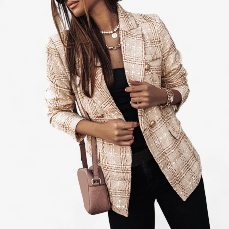 Blazer femme manches longues avec col à boutons et poches - Image 3
