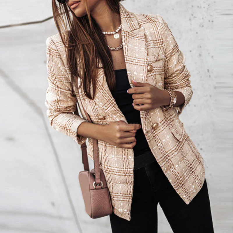 Blazer femme manches longues avec col à boutons et poches - Image 6