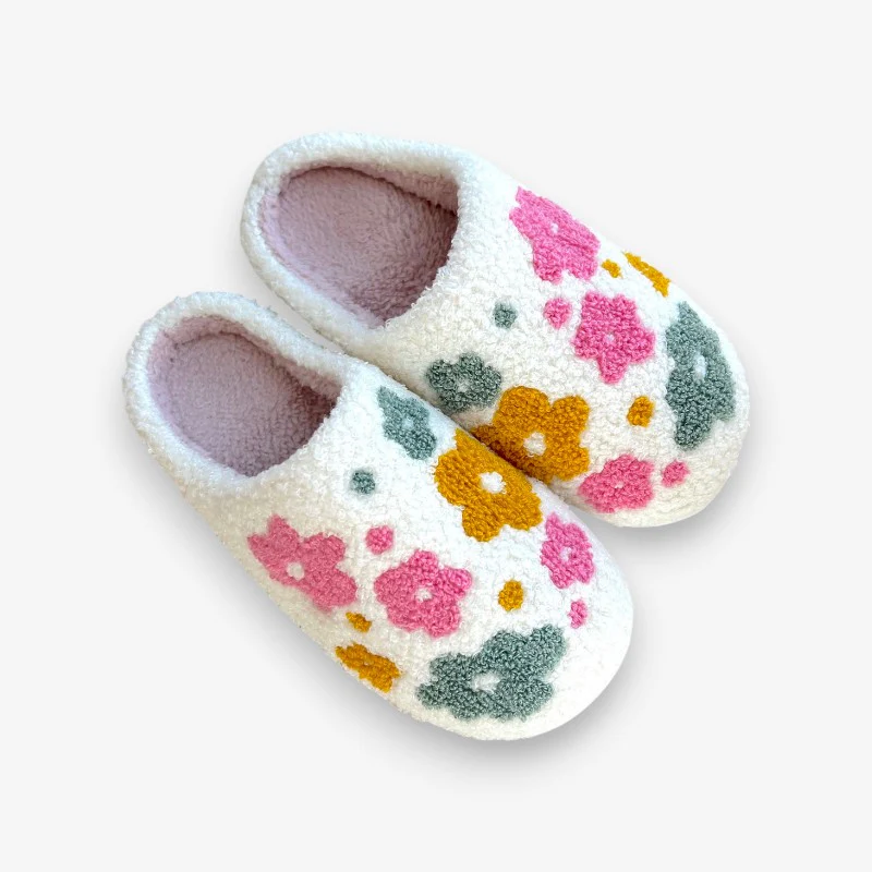 Chaussons femme floraux semelle plate antidérapante
