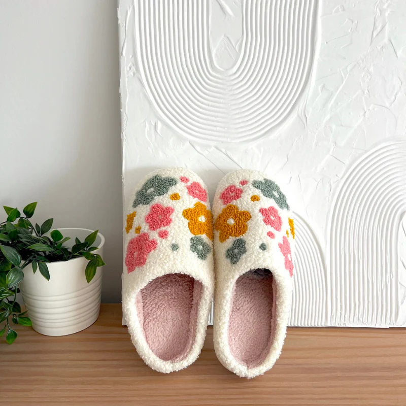 Chaussons femme floraux semelle plate antidérapante - Image 2