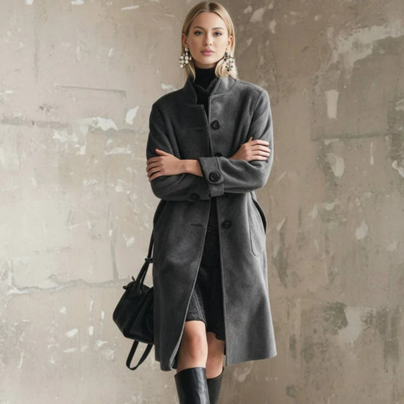 Sophia – Manteau à manches longues, col montant et boutons - Image 2