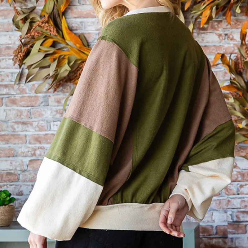 Pull femme col rond coupe ample patchwork tricoté - Image 4