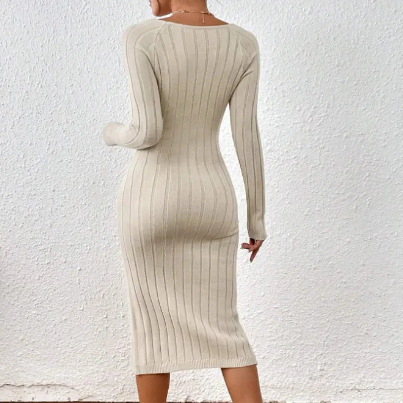 Robe midi femme côtelée encolure carrée - Image 4