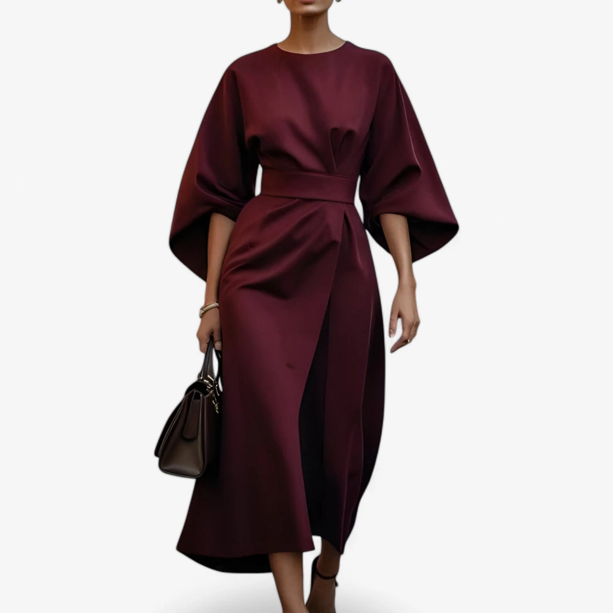 Robe longue élégante à encolure ronde et taille ceinturée - Image 4