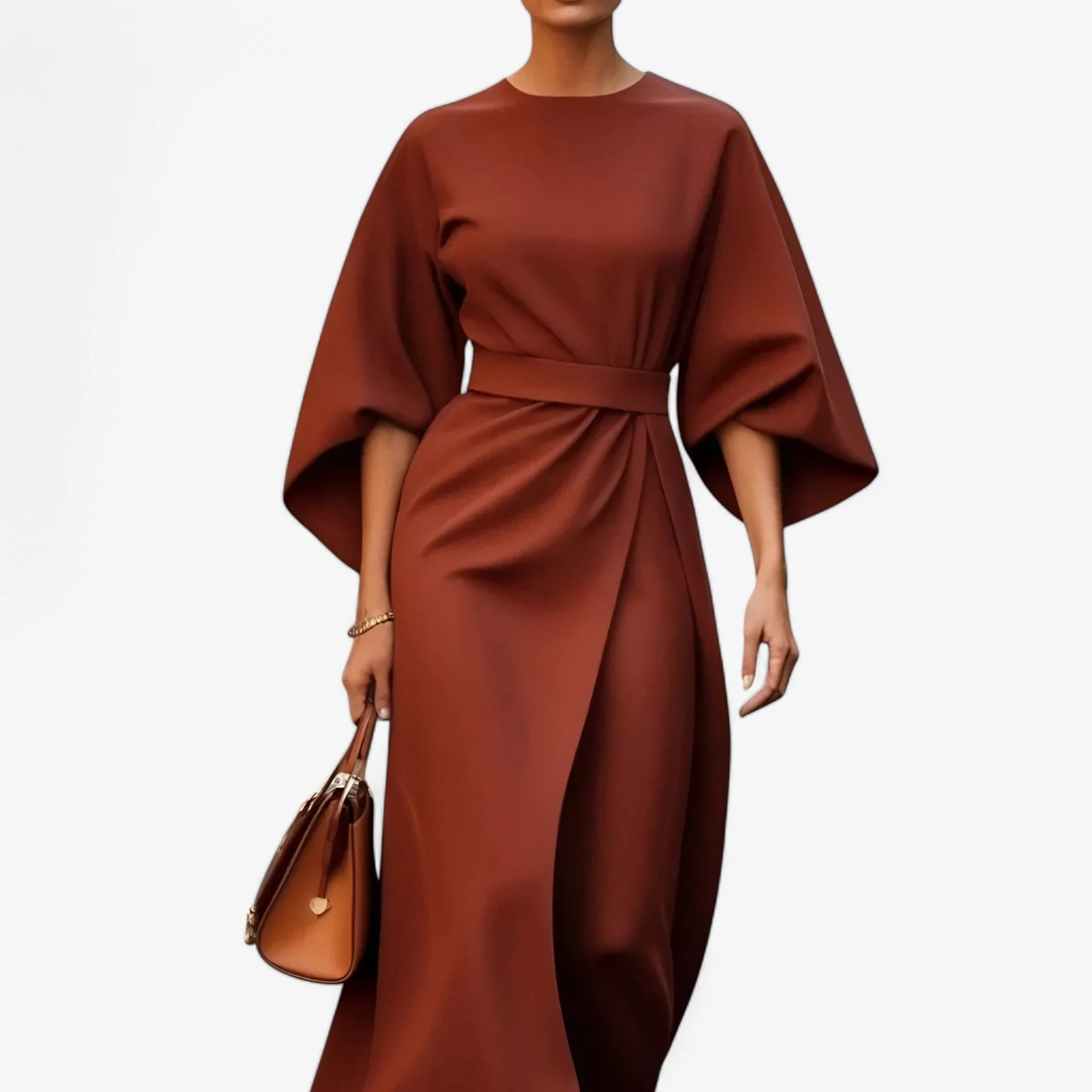 Robe longue élégante à encolure ronde et taille ceinturée - Image 7