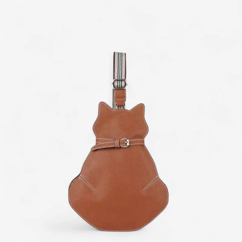 Sac en cuir au design chat avec poches zippées multiples - Image 2