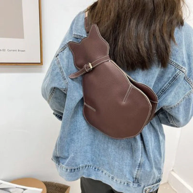 Sac en cuir au design chat avec poches zippées multiples - Image 6
