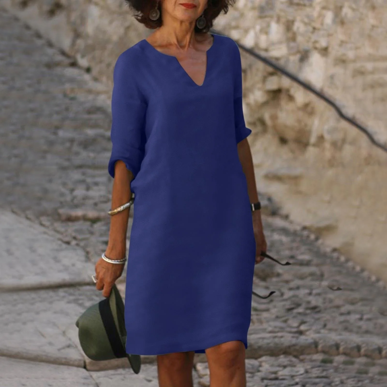 Robe midi femme col V manches courtes - Image 12