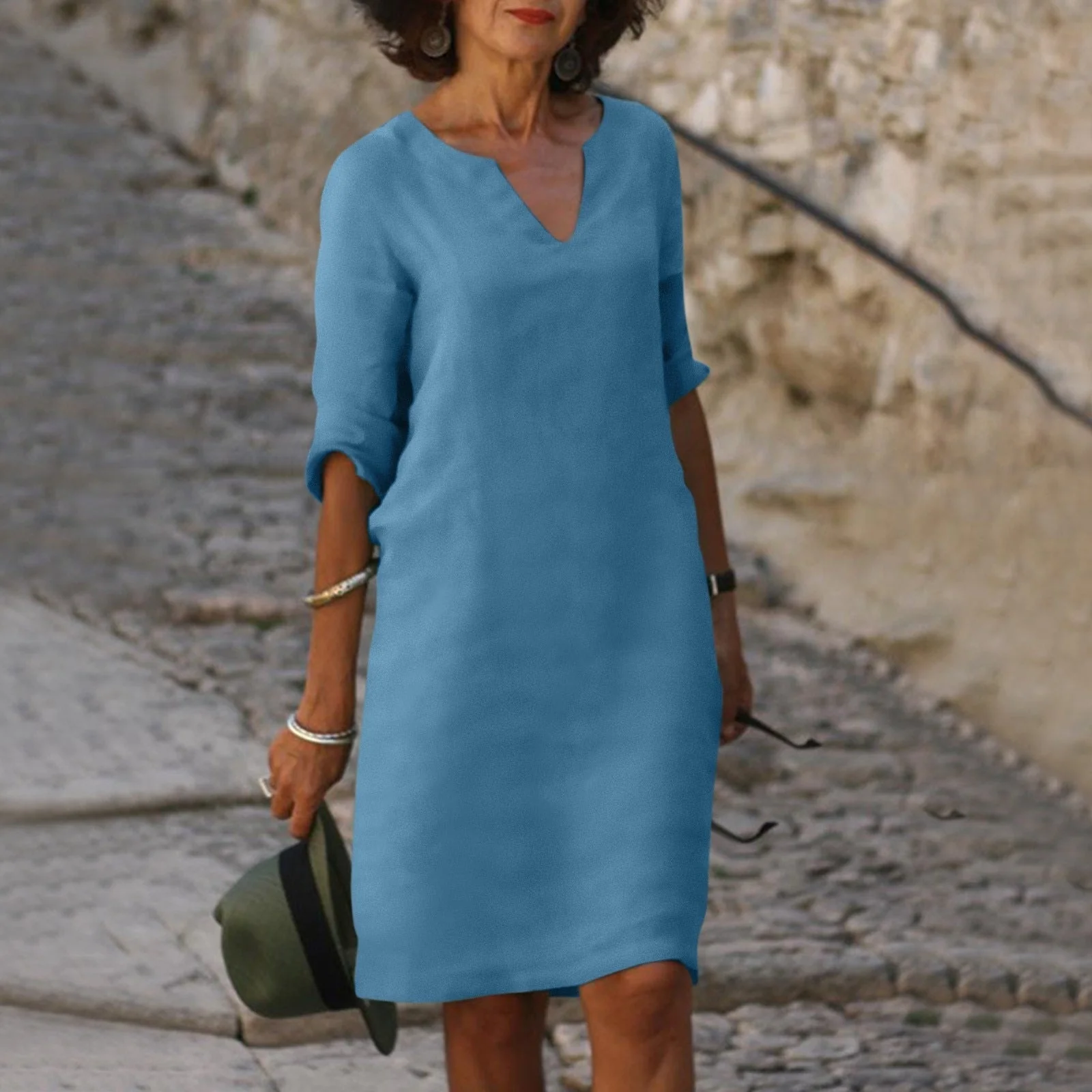 Robe midi femme col V manches courtes - Image 13