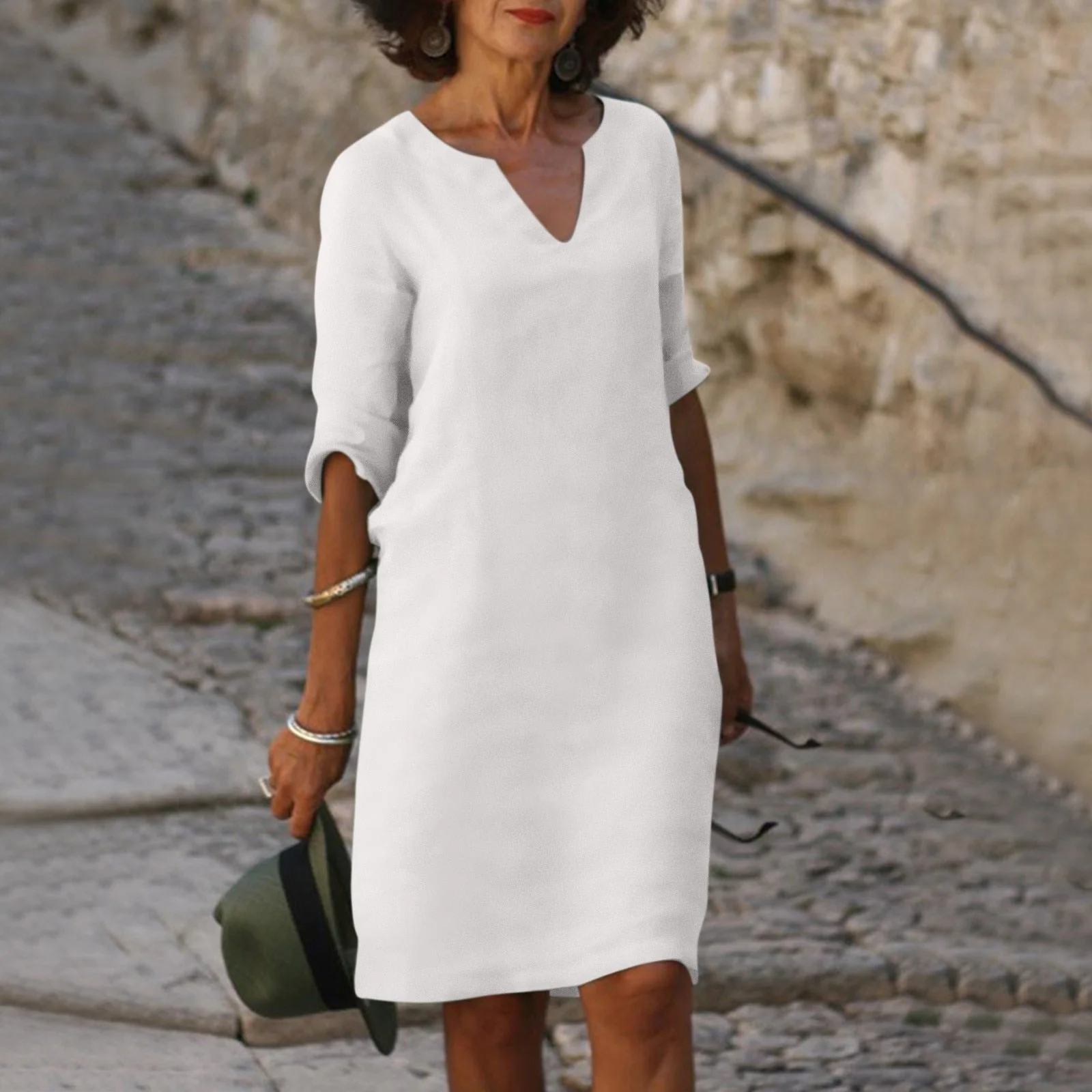 Robe midi femme col V manches courtes - Image 2