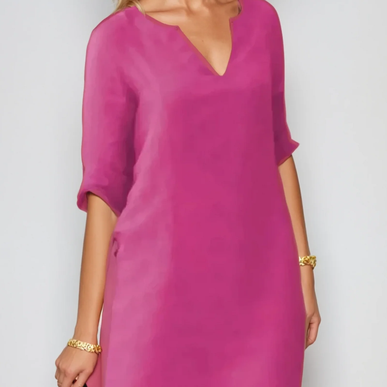 Robe midi femme col V manches courtes - Image 3