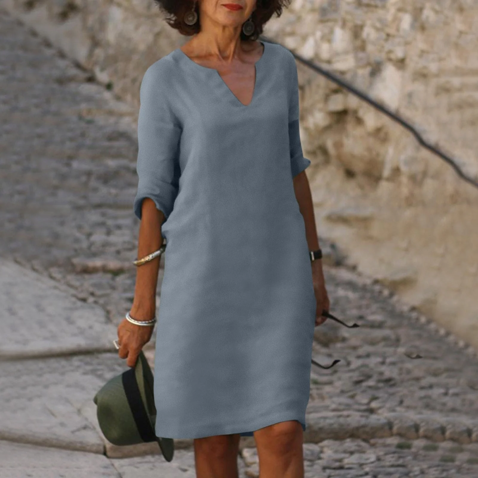 Robe midi femme col V manches courtes - Image 5