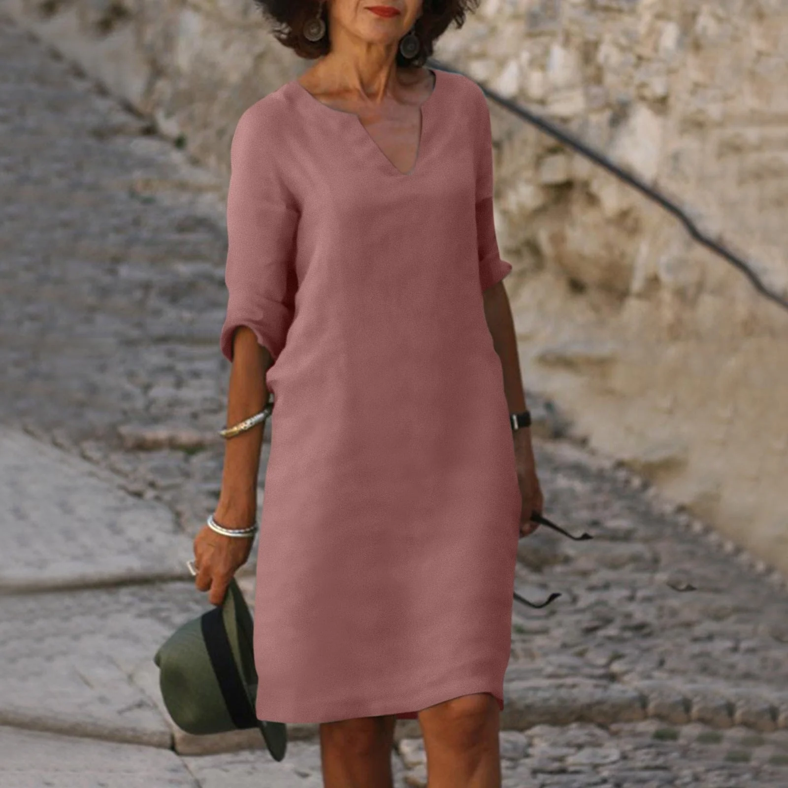 Robe midi femme col V manches courtes - Image 9