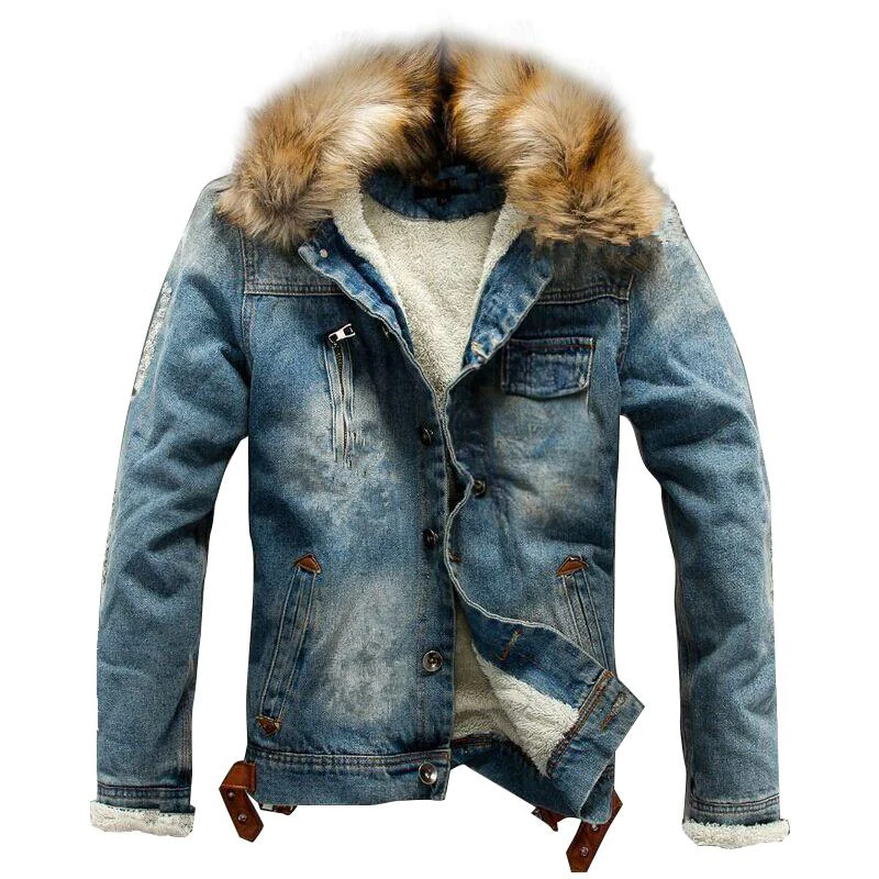Veste en jean vintage femme avec col en fausse fourrure amovible - Image 2