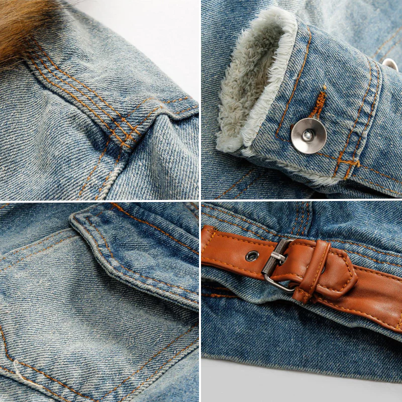 Veste en jean vintage femme avec col en fausse fourrure amovible - Image 4