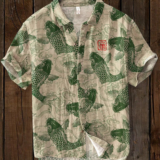 Chemise homme manches courtes motifs poissons