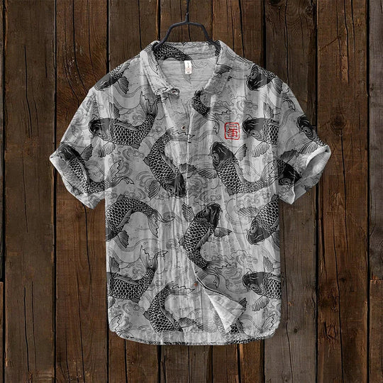 Chemise homme manches courtes motifs poissons - Image 2