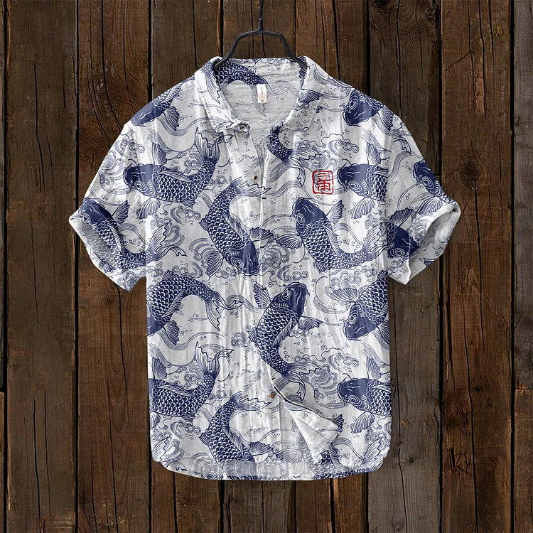 Chemise homme manches courtes motifs poissons - Image 4
