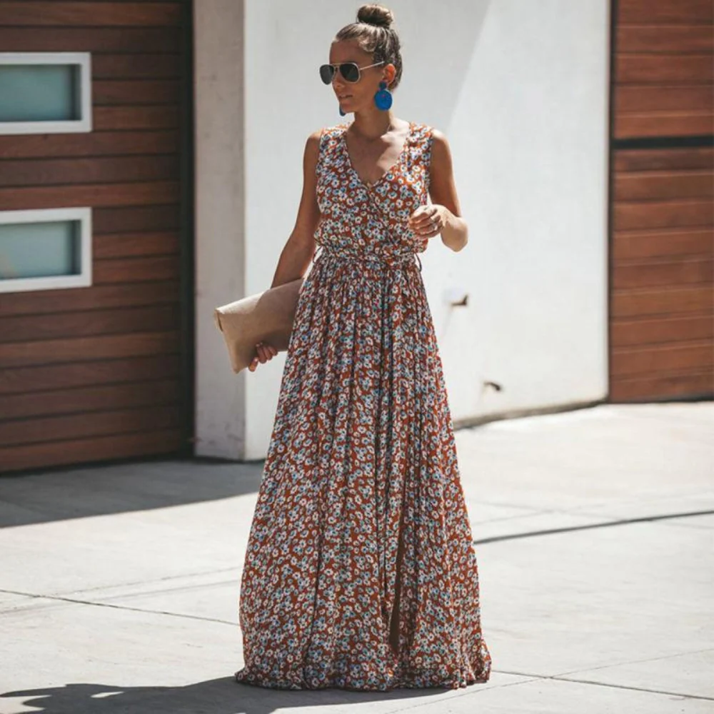 Robe longue femme sans manches en polyester fluide - Image 2