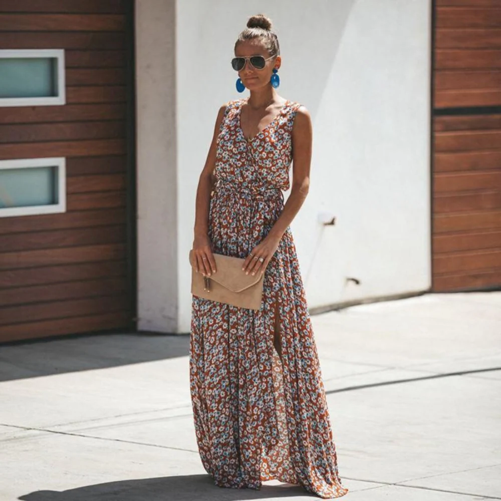 Robe longue femme sans manches en polyester fluide - Image 3