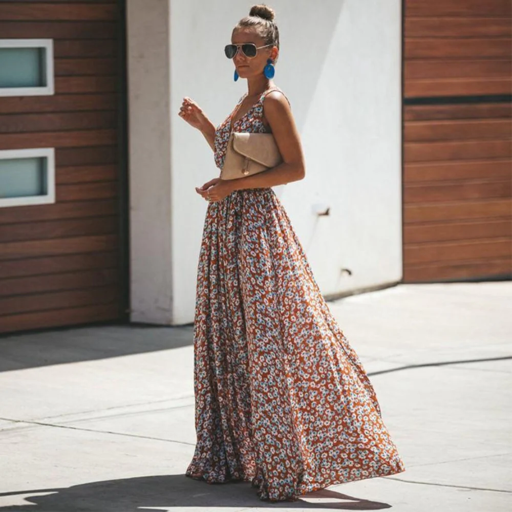 Robe longue femme sans manches en polyester fluide - Image 4