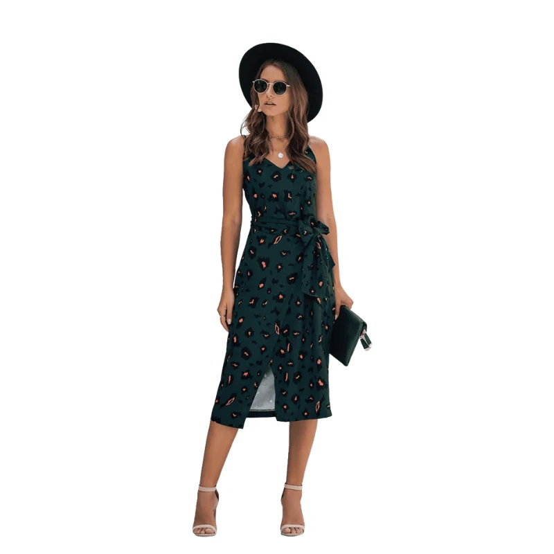 Robe sans manches col V avec bretelles spaghetti - Image 3