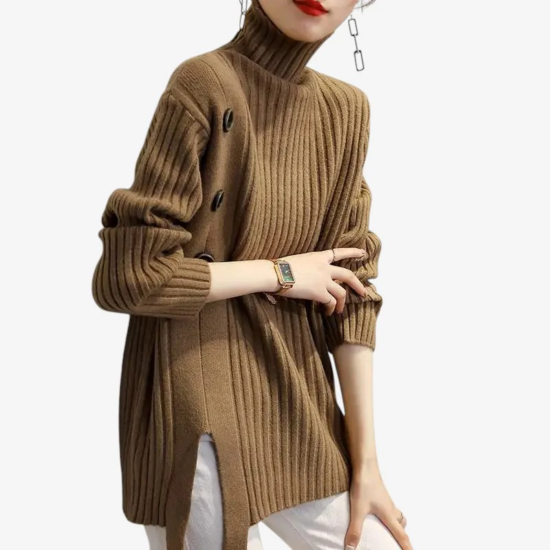 Pull femme manches longues coupe ample col montant - Image 3