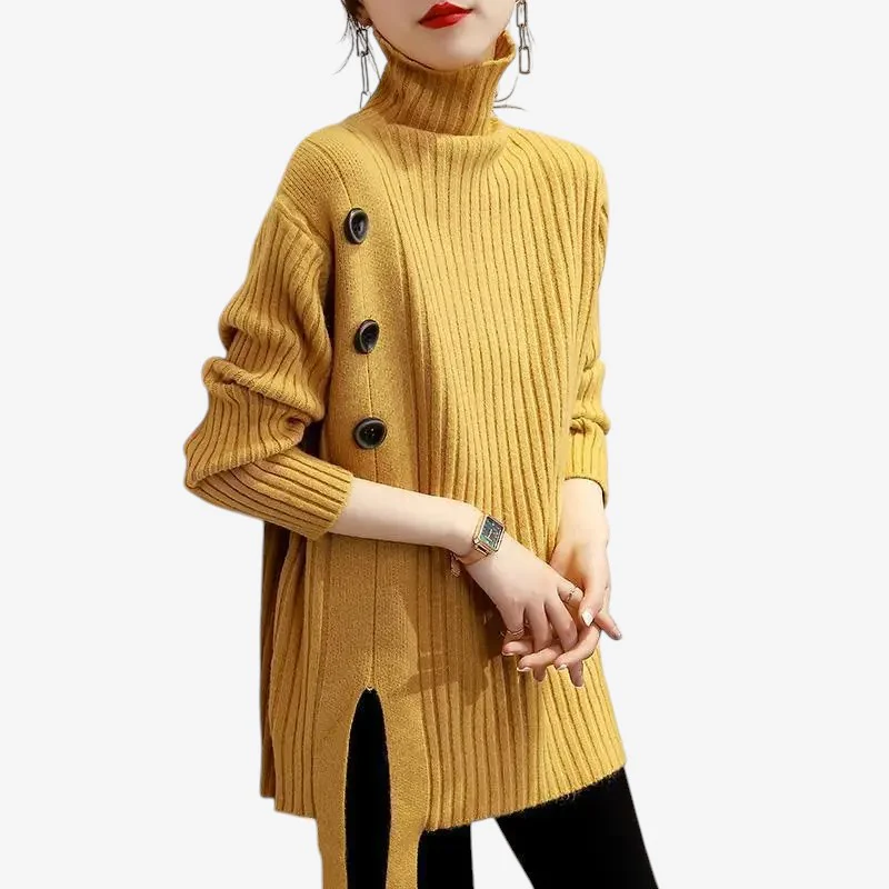 Pull femme manches longues coupe ample col montant - Image 4