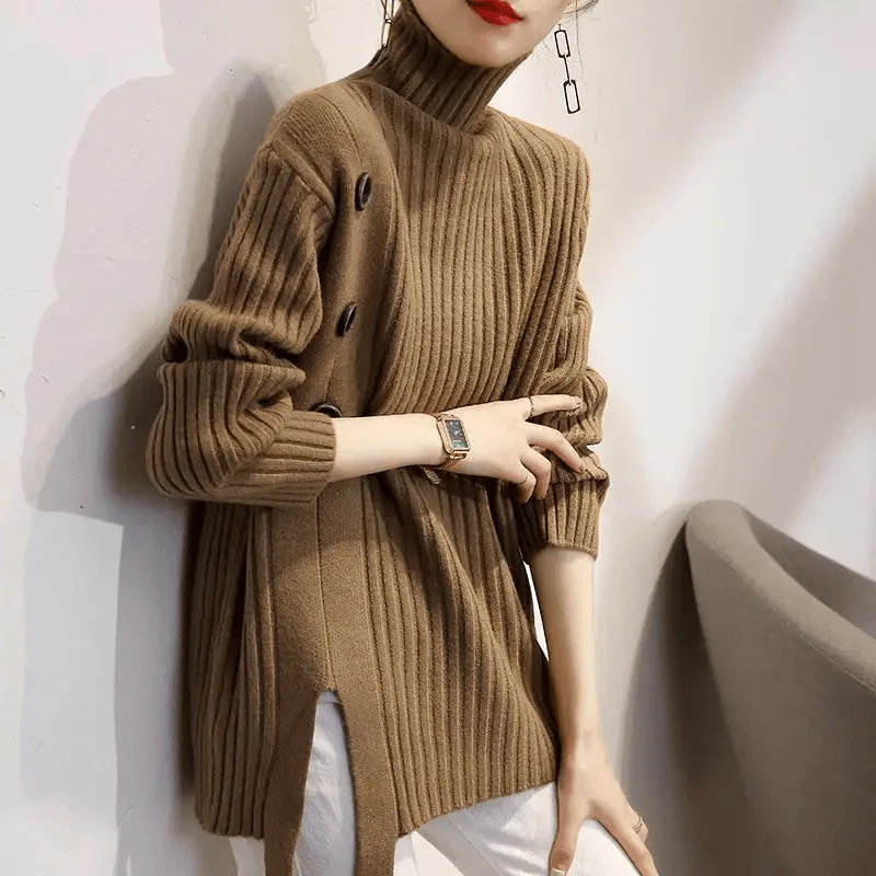 Pull femme manches longues coupe ample col montant - Image 5