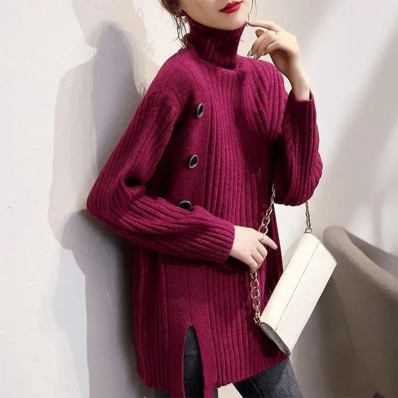 Pull femme manches longues coupe ample col montant - Image 6