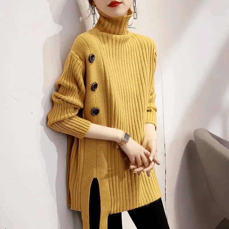 Pull femme manches longues coupe ample col montant - Image 7