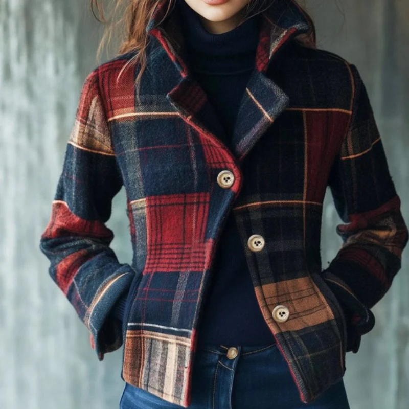 Talia – Veste blazer à carreaux avec col à revers et poches - Image 2