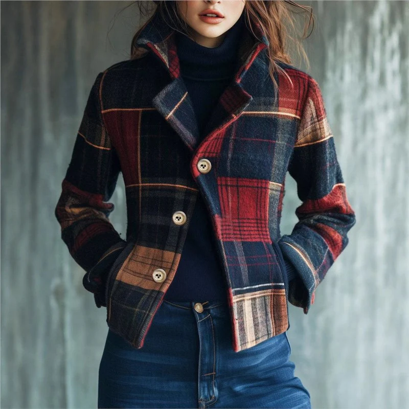 Talia – Veste blazer à carreaux avec col à revers et poches - Image 3