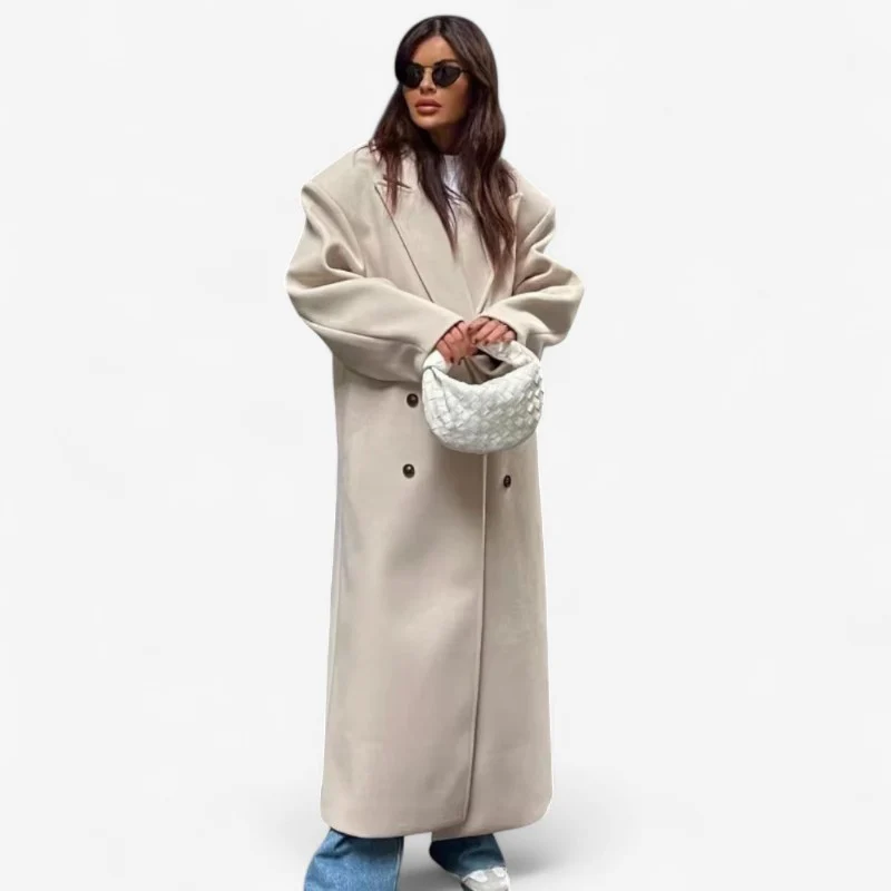 Manteau long femme col à revers coupe ajustée manches longues - Image 2