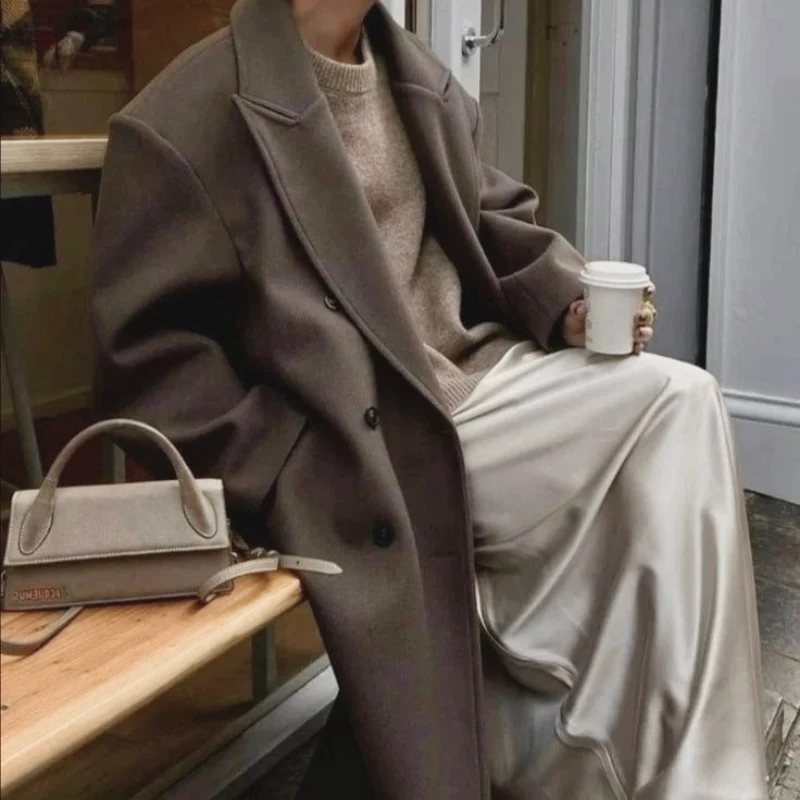 Manteau long femme col à revers coupe ajustée manches longues - Image 7