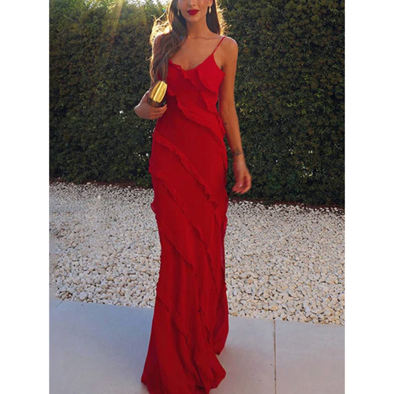 Robe longue femme sans manches fines bretelles - Image 3