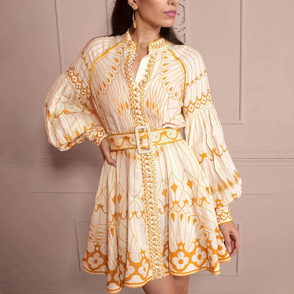 Tessa - Robe courte imprimée manches longues plissées - Image 3