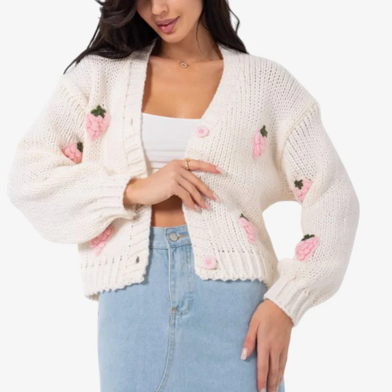 Tiffany – Cardigan à motif floral avec bords côtelés - Image 2