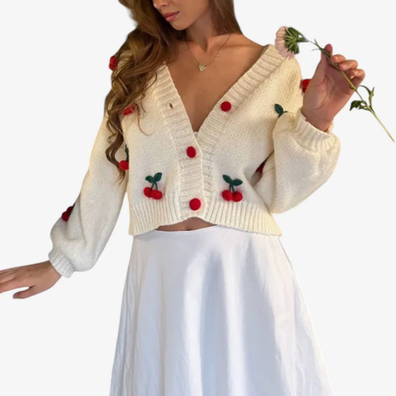 Tiffany – Cardigan à motif floral avec bords côtelés - Image 3